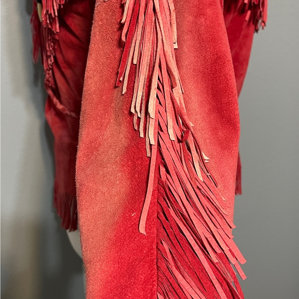 Ren Ellis Red Suede Fringe Western Top Beaded Cowgirl Southwestern Small - Flaws - Picture 4 of 11